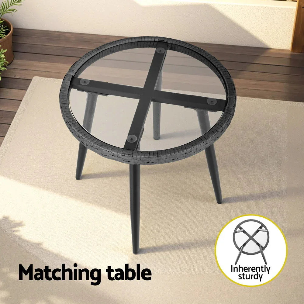 Gardeon 3PC Outdoor Bistro Set Patio Furniture Lounge Setting Table and Chairs Grey - Mekamart Australia