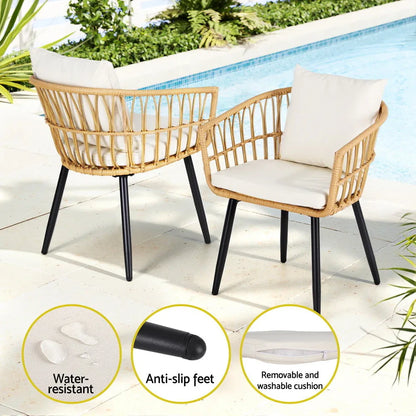 Gardeon 3PC Outdoor Bistro Set Patio Furniture Lounge Setting Table and Chairs Natural - Mekamart Australia
