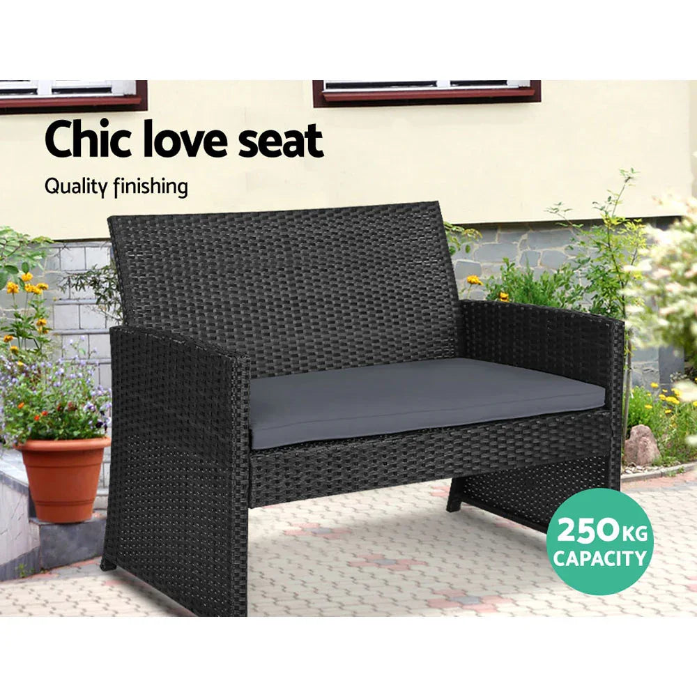 Gardeon 4 PCS Outdoor Sofa Set Rattan Chair Table Setting Garden Furniture Black - Mekamart Australia