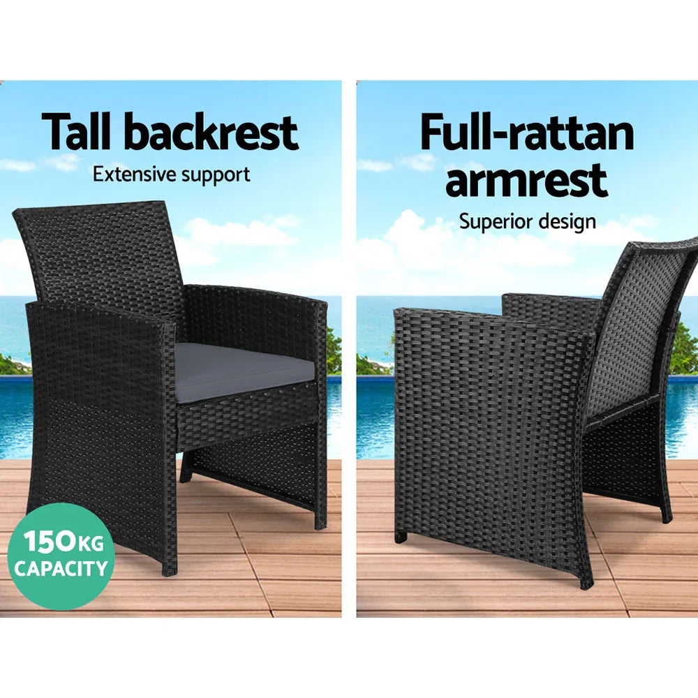 Gardeon 4 PCS Outdoor Sofa Set Rattan Chair Table Setting Garden Furniture Black - Mekamart Australia