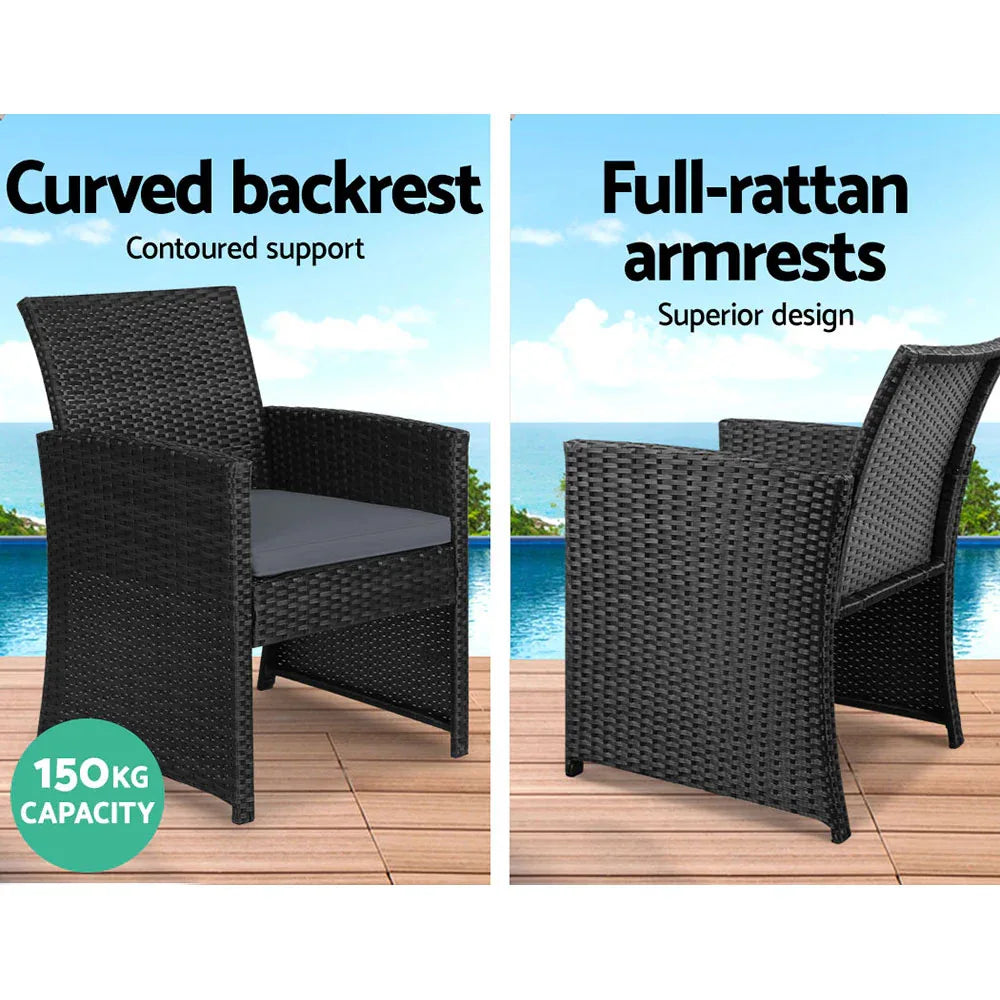 Gardeon 4 PCS Outdoor Sofa Set with Storage Cover Rattan Chair Furniture Black - Mekamart Australia