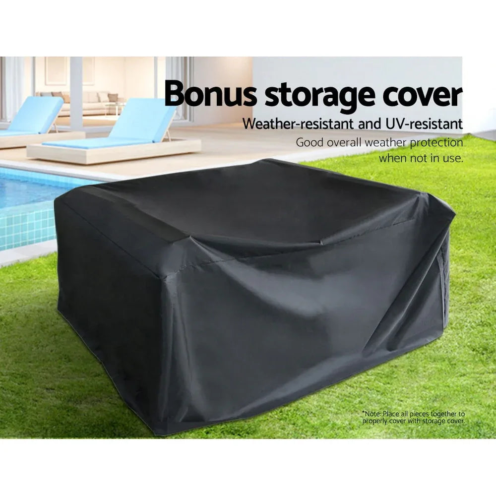 Gardeon 4 PCS Outdoor Sofa Set with Storage Cover Rattan Chair Furniture Black - Mekamart Australia
