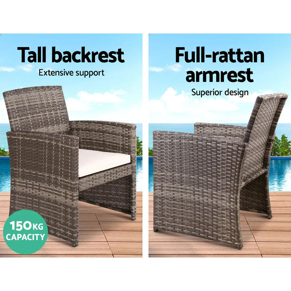 Gardeon 4 PCS Outdoor Sofa Set Rattan Chair Table Setting Garden Furniture Grey - Mekamart Australia