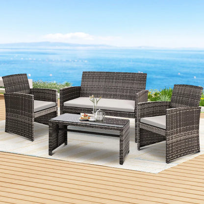 Gardeon 4 PCS Outdoor Sofa Set Rattan Chair Table Setting Garden Furniture Grey - Mekamart Australia