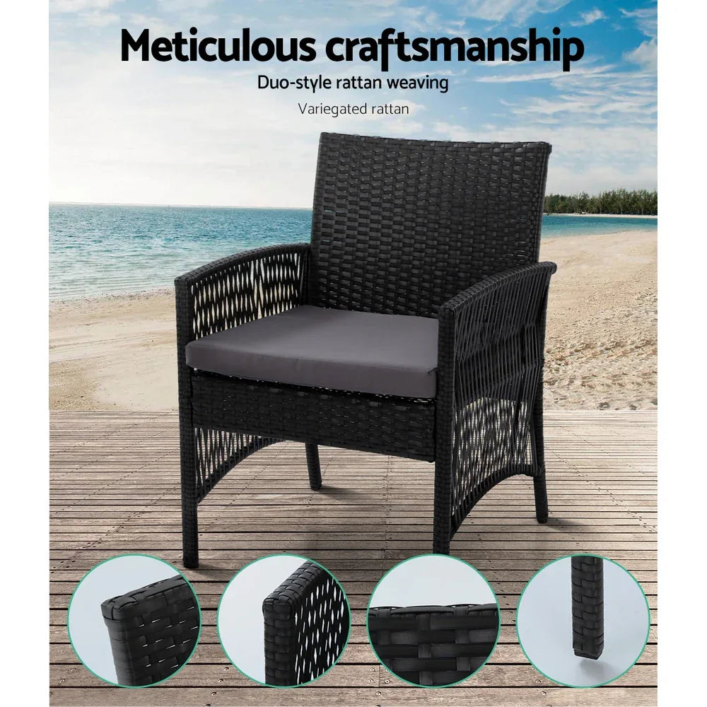 Gardeon 4PCS Outdoor Sofa Set Wicker Harp Chair Table Garden Furniture Black - Mekamart Australia
