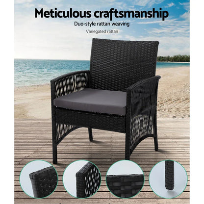 Gardeon 4PCS Outdoor Sofa Set Wicker Harp Chair Table Garden Furniture Black - Mekamart Australia