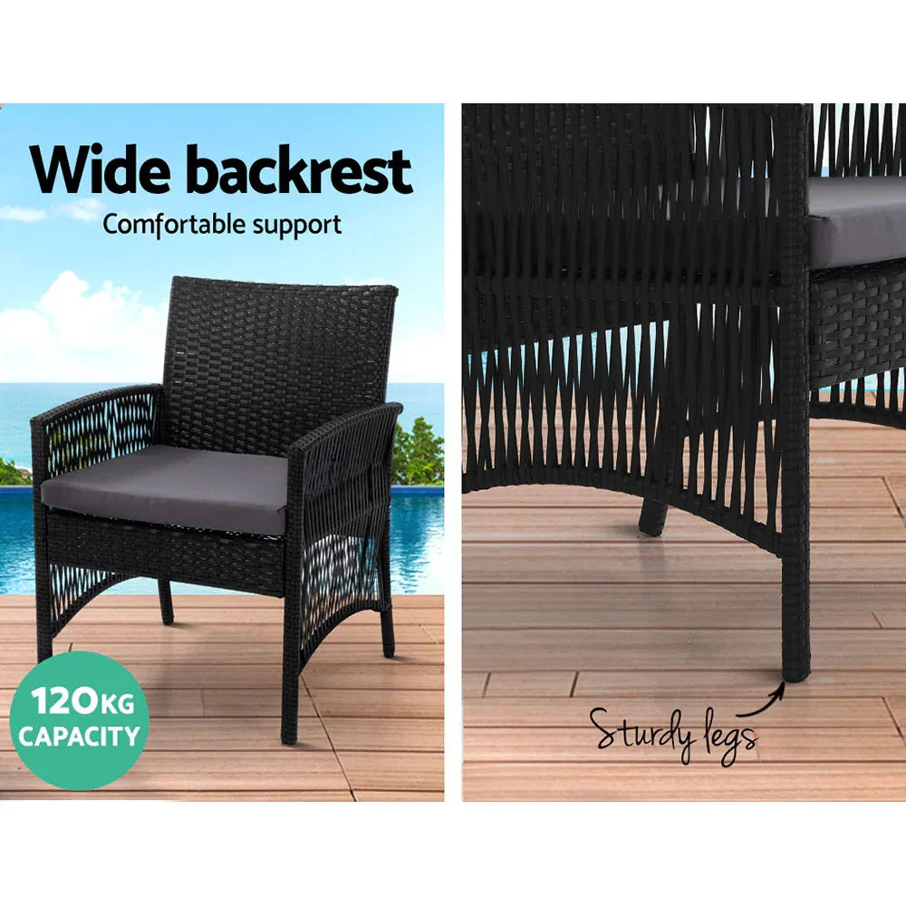 Gardeon 4PCS OutdoorSofa Set with Storage Cover Wicker Harp Chair Table Black - Mekamart Australia