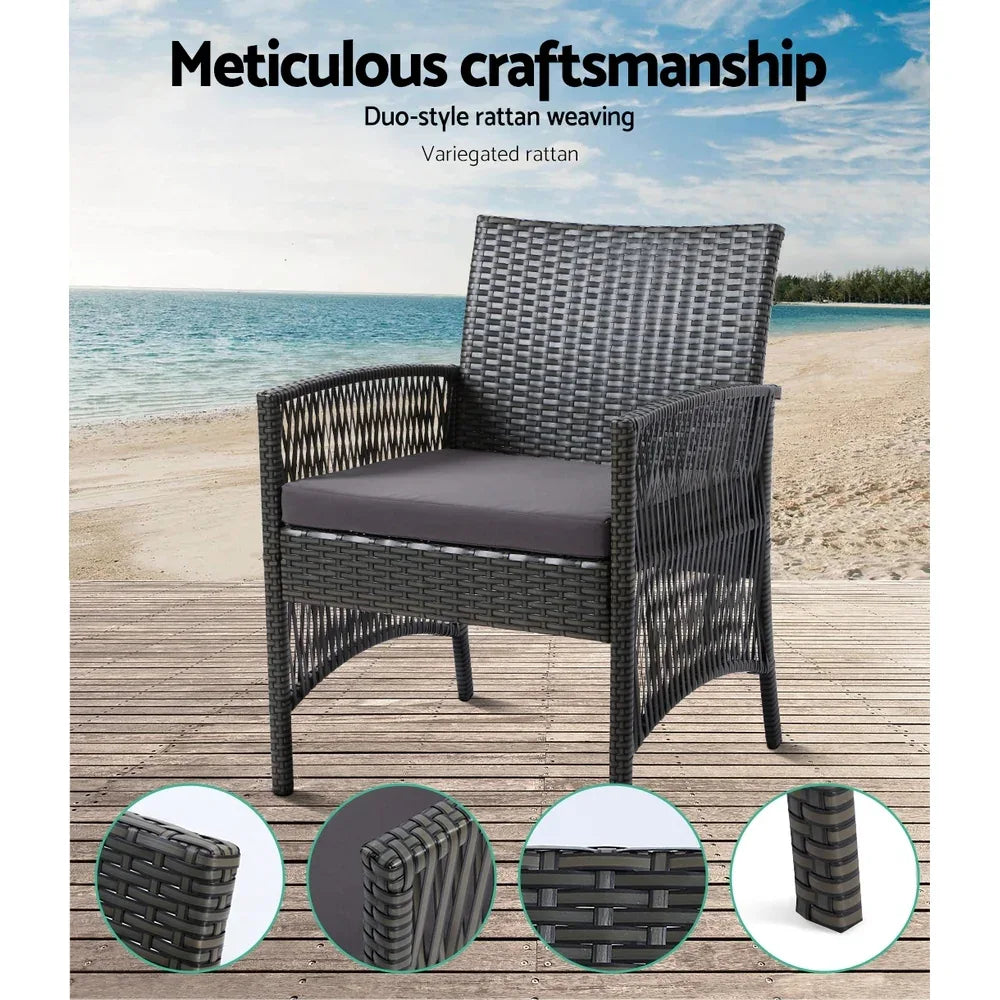 Gardeon 4PCS Outdoor Sofa Set Wicker Harp Chair Table Garden Furniture Grey - Mekamart Australia