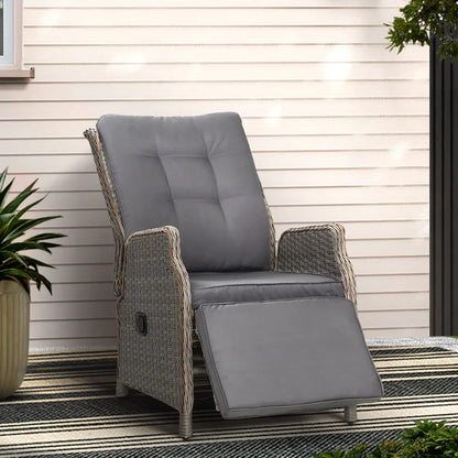 Gardeon Recliner Chairs Sun lounge Wicker Lounger Outdoor Furniture Patio Adjustable Grey - Mekamart Australia