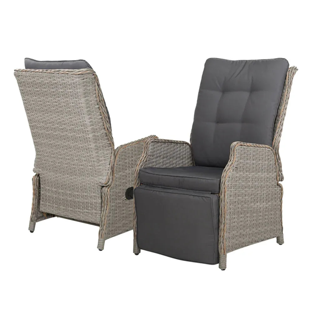 Gardeon Recliner Chairs Sun lounge Wicker Lounger Outdoor Furniture Patio Adjustable Grey - Mekamart Australia
