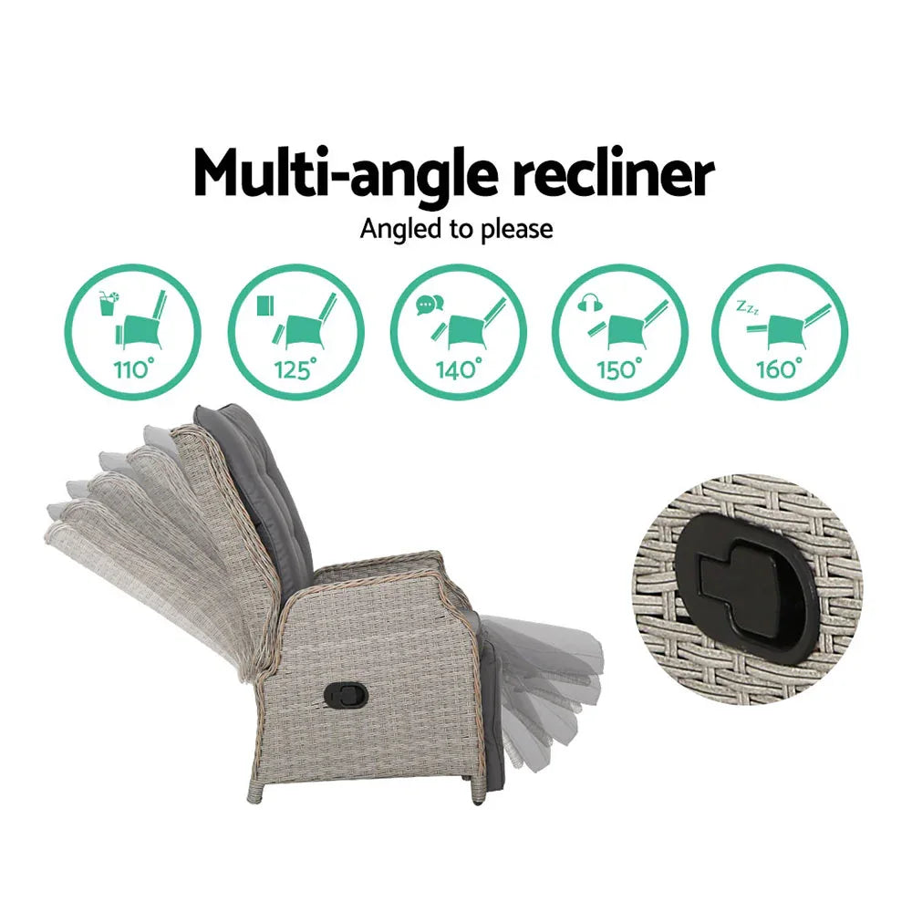 Gardeon Recliner Chairs Sun lounge Wicker Lounger Outdoor Furniture Patio Adjustable Grey - Mekamart Australia