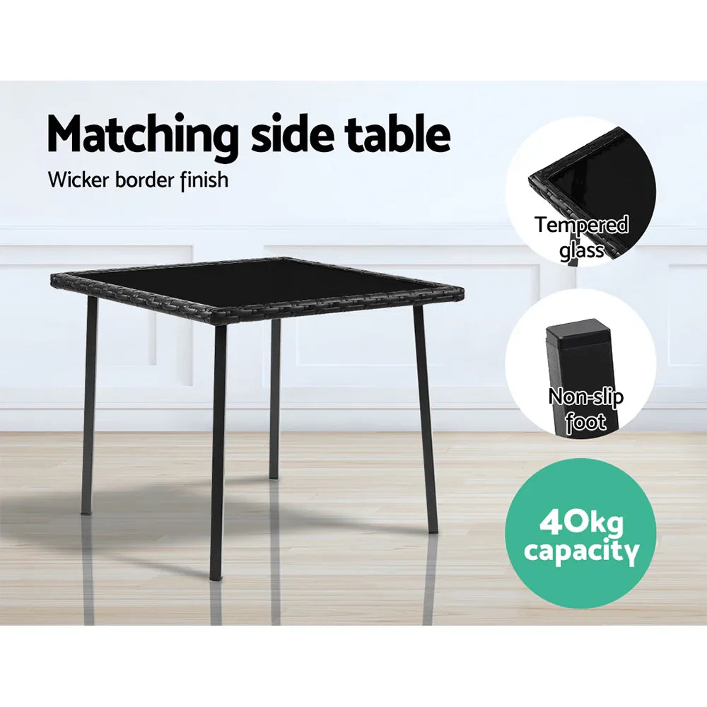 Gardeon 3PC Rocking Chair Table Wicker Outdoor Furniture Patio Bistro Set Black - Mekamart Australia