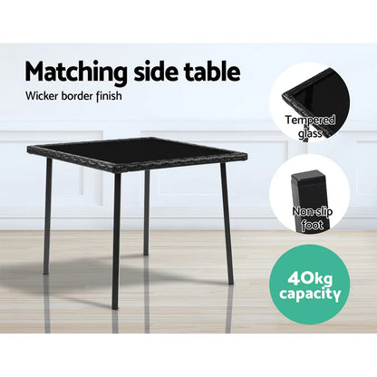 Gardeon 3PC Rocking Chair Table Wicker Outdoor Furniture Patio Bistro Set Black - Mekamart Australia