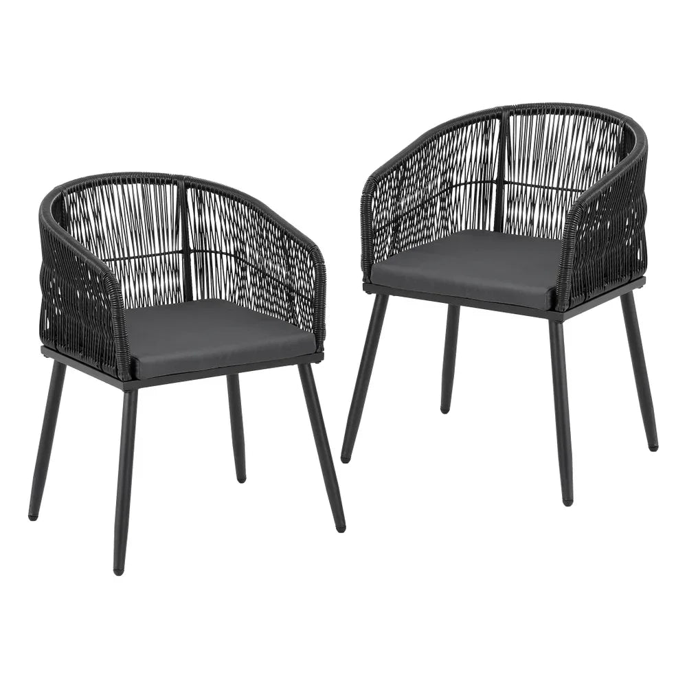 Gardeon 2PC Outdoor Dining Chairs Wicker Chair Patio Furniture Garden Steel Black - Mekamart Australia