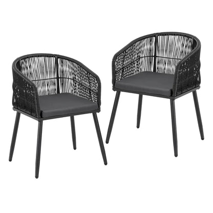 Gardeon 2PC Outdoor Dining Chairs Wicker Chair Patio Furniture Garden Steel Black - Mekamart Australia