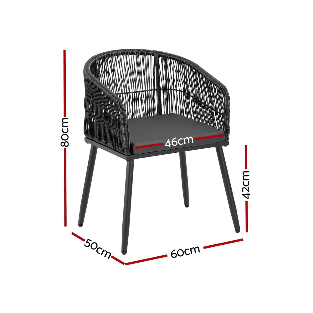 Gardeon 2PC Outdoor Dining Chairs Wicker Chair Patio Furniture Garden Steel Black - Mekamart Australia