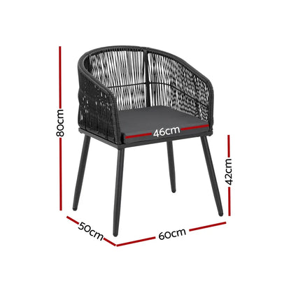 Gardeon 2PC Outdoor Dining Chairs Wicker Chair Patio Furniture Garden Steel Black - Mekamart Australia