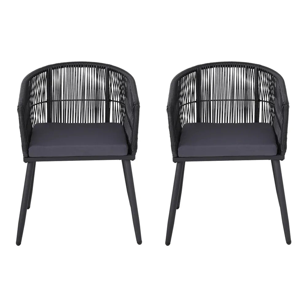Gardeon 2PC Outdoor Dining Chairs Wicker Chair Patio Furniture Garden Steel Black - Mekamart Australia