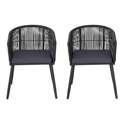 Gardeon 2PC Outdoor Dining Chairs Wicker Chair Patio Furniture Garden Steel Black - Mekamart Australia