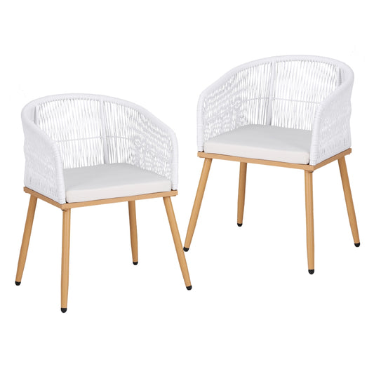 Gardeon 2PC Outdoor Dining Chairs Wicker Chair Patio Furniture Garden Steel White