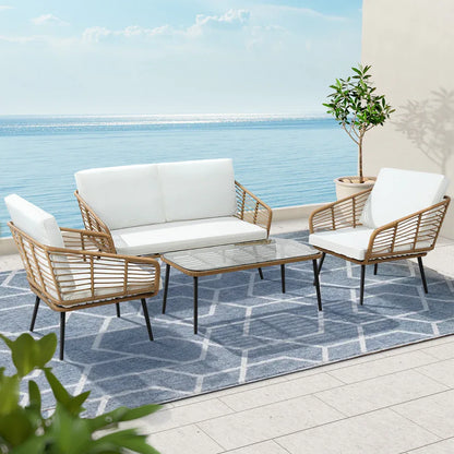 Gardeon 4-Piece Outdoor Sofa Set Rattan Lounge Setting Table Chairs - Mekamart Australia