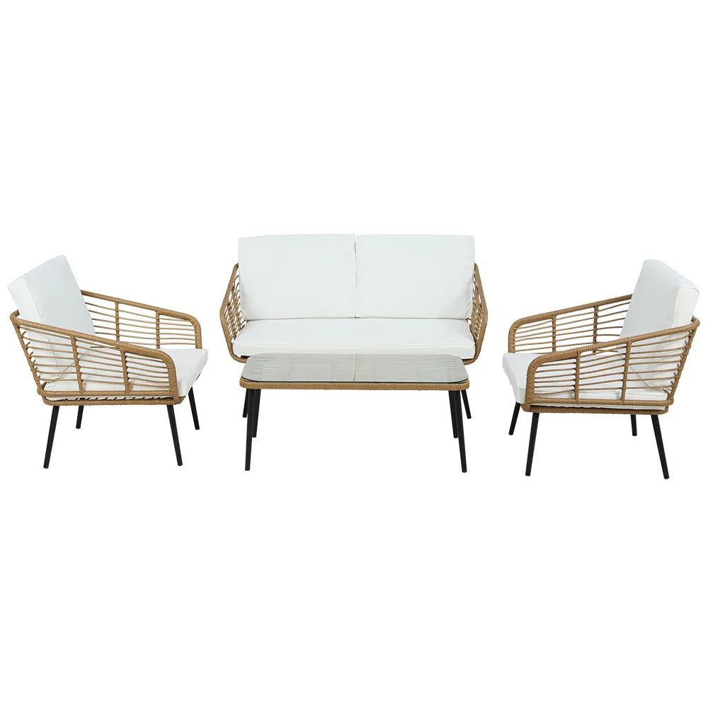 Gardeon 4-Piece Outdoor Sofa Set Rattan Lounge Setting Table Chairs - Mekamart Australia