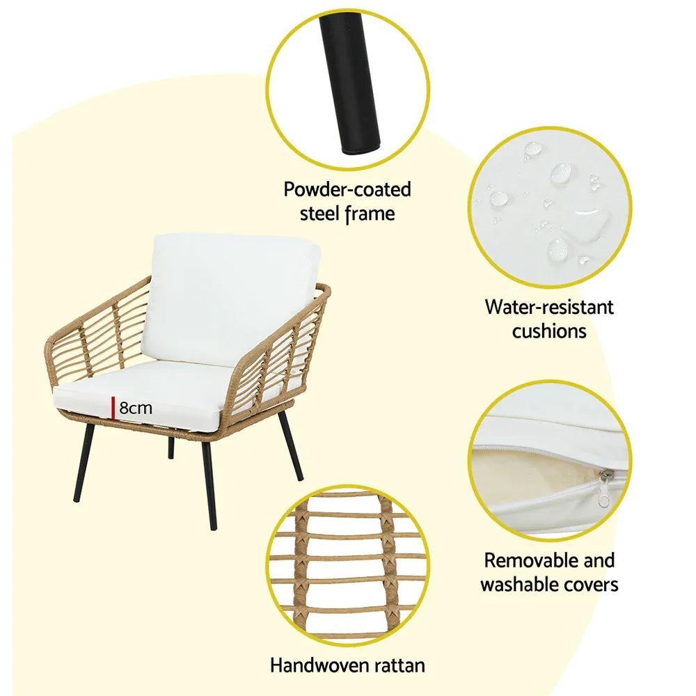 Gardeon 4-Piece Outdoor Sofa Set Rattan Lounge Setting Table Chairs - Mekamart Australia