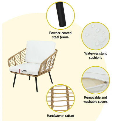 Gardeon 4-Piece Outdoor Sofa Set Rattan Lounge Setting Table Chairs - Mekamart Australia