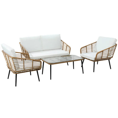 Gardeon 4-Piece Outdoor Sofa Set Rattan Lounge Setting Table Chairs - Mekamart Australia