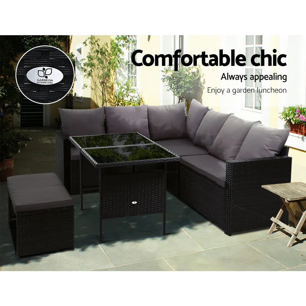 Gardeon Outdoor Furniture Dining Setting Sofa Set Lounge Wicker 8 Seater Black