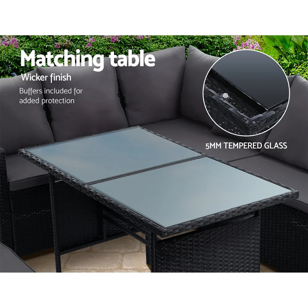 Gardeon Outdoor Dining Set Sofa Lounge Setting Chairs Table Bench Black Cover - Mekamart Australia