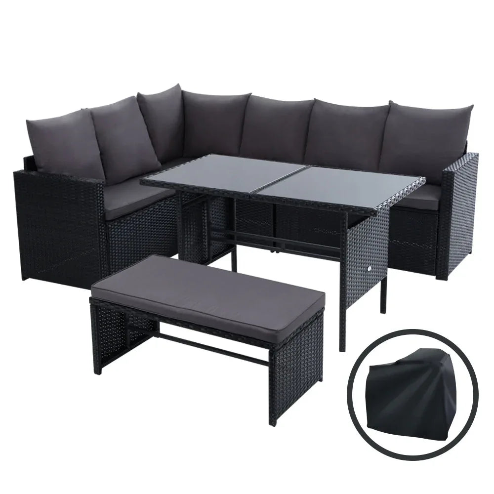 Gardeon Outdoor Dining Set Sofa Lounge Setting Chairs Table Bench Black Cover - Mekamart Australia