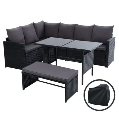 Gardeon Outdoor Dining Set Sofa Lounge Setting Chairs Table Bench Black Cover - Mekamart Australia