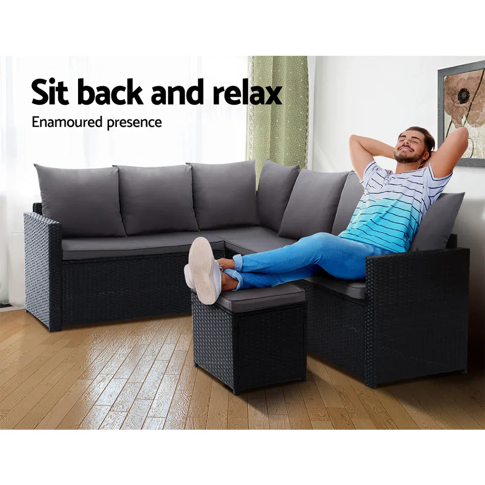 Gardeon Outdoor Furniture Dining Setting Sofa Set Lounge Wicker 9 Seater Black