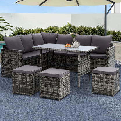Gardeon Outdoor Furniture Dining Setting Sofa Set Lounge Wicker 9 Seater Mixed Grey