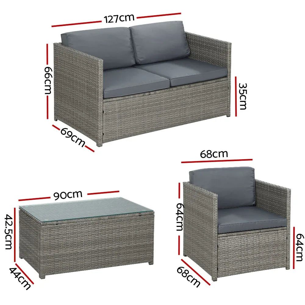 Gardeon 4-Piece Outdoor Sofa Set Wicker Couch Lounge Setting Grey - Mekamart Australia