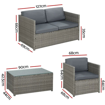 Gardeon 4-Piece Outdoor Sofa Set Wicker Couch Lounge Setting Grey - Mekamart Australia