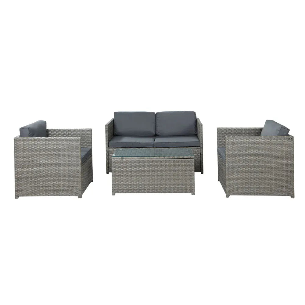 Gardeon 4-Piece Outdoor Sofa Set Wicker Couch Lounge Setting Grey - Mekamart Australia