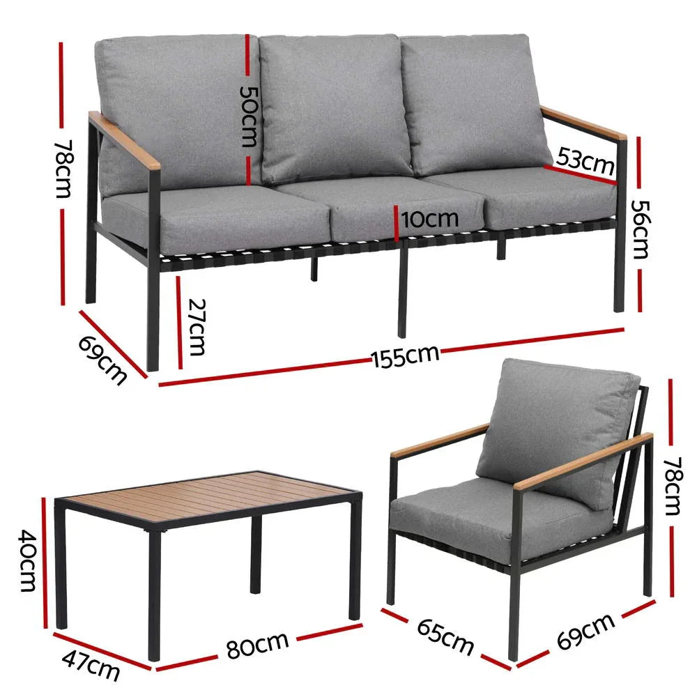 Gardeon 5 Seater Outdoor Sofa Set 4PCS Table Chair Garden Bench Patio Furniture - Mekamart Australia