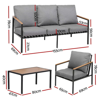 Gardeon 5 Seater Outdoor Sofa Set 4PCS Table Chair Garden Bench Patio Furniture - Mekamart Australia