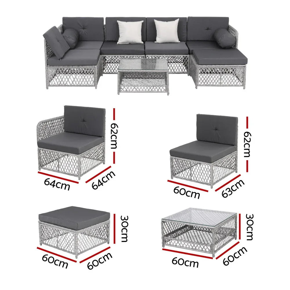 Gardeon 6 Seater Outdoor Sofa Set 7PCS Table Chair Set Garden Rattan Patio Furniture - Mekamart Australia