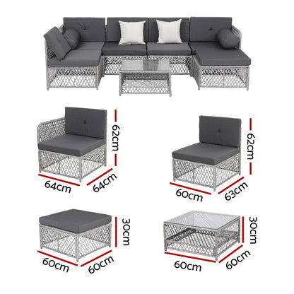 Gardeon 6 Seater Outdoor Sofa Set 7PCS Table Chair Set Garden Rattan Patio Furniture - Mekamart Australia