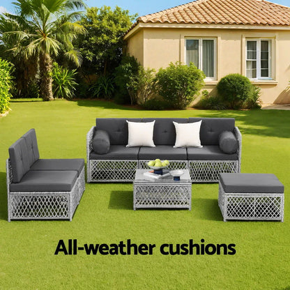 Gardeon 6 Seater Outdoor Sofa Set 7PCS Table Chair Set Garden Rattan Patio Furniture - Mekamart Australia