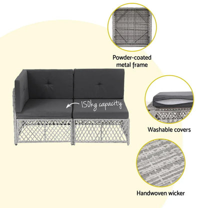 Gardeon 6 Seater Outdoor Sofa Set 7PCS Table Chair Set Garden Rattan Patio Furniture - Mekamart Australia