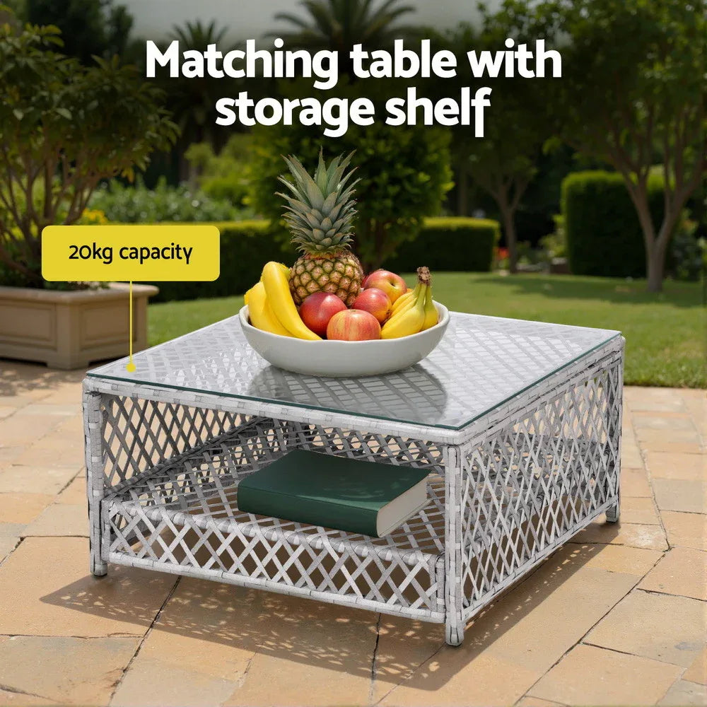 Gardeon 6 Seater Outdoor Sofa Set 7PCS Table Chair Set Garden Rattan Patio Furniture - Mekamart Australia