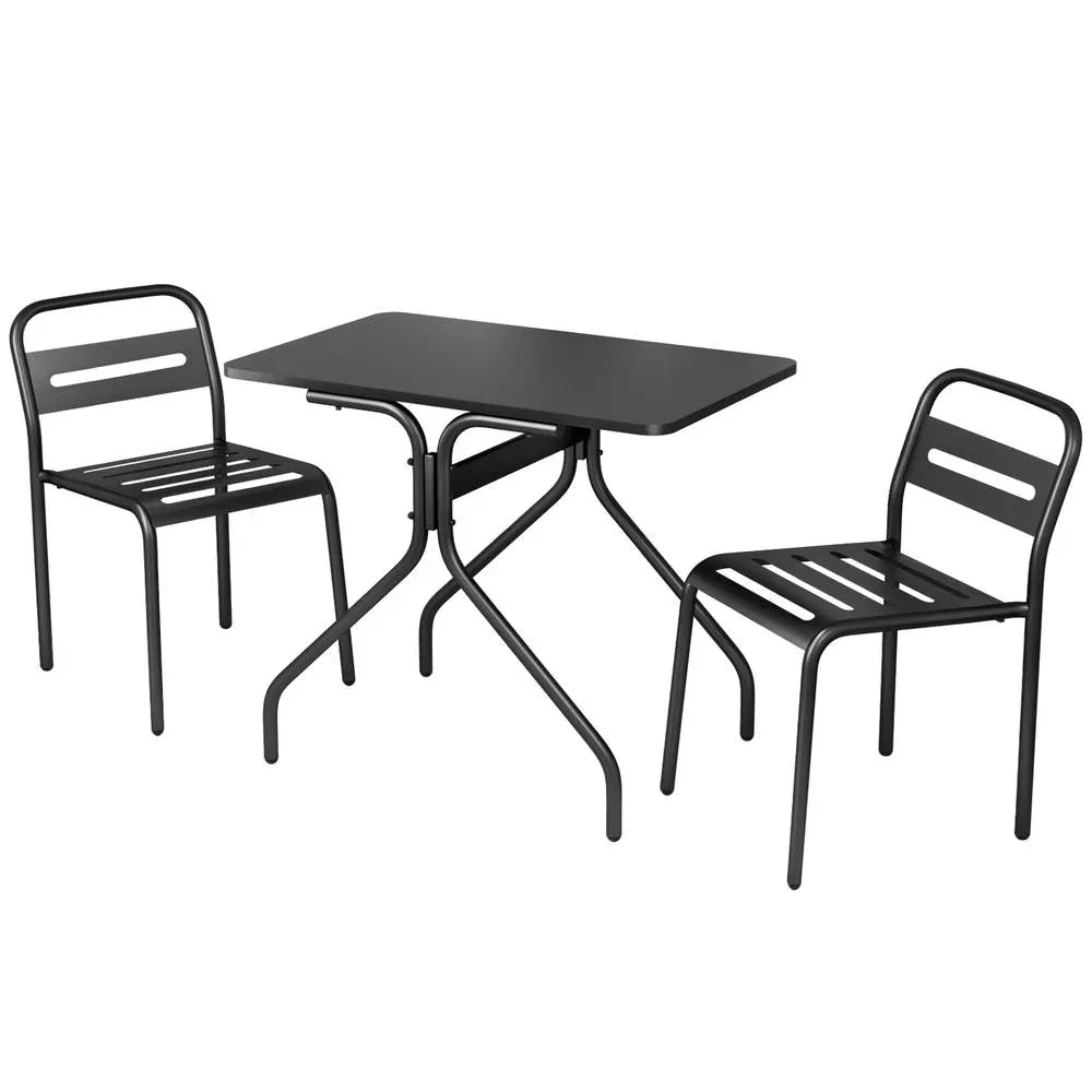 Gardeon 3PC Outdoor Bistro Set Patio Furniture Steel Table and Chairs Black - Mekamart Australia
