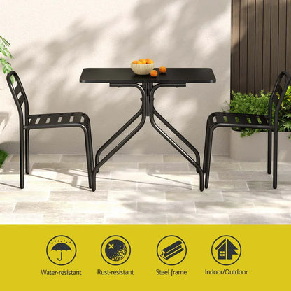 Gardeon 3PC Outdoor Bistro Set Patio Furniture Steel Table and Chairs Black - Mekamart Australia