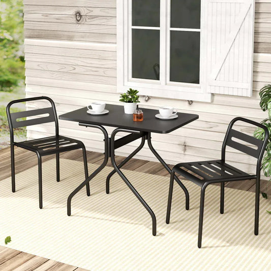 Gardeon 3PC Outdoor Bistro Set Patio Furniture Steel Table and Chairs Black - Mekamart Australia