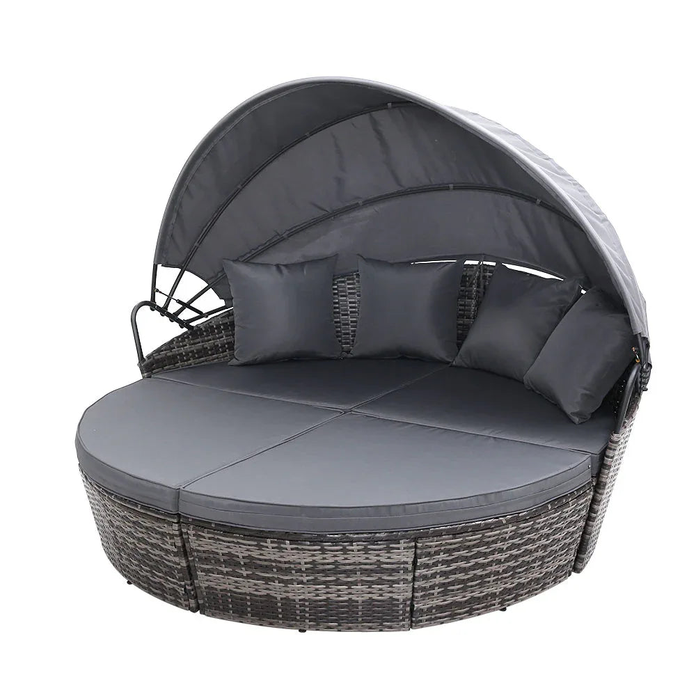 Gardeon Sun Lounge Setting Wicker Lounger Day Bed Outdoor Furniture Patio Grey - Mekamart Australia