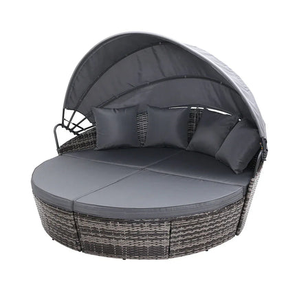 Gardeon Sun Lounge Setting Wicker Lounger Day Bed Outdoor Furniture Patio Grey - Mekamart Australia